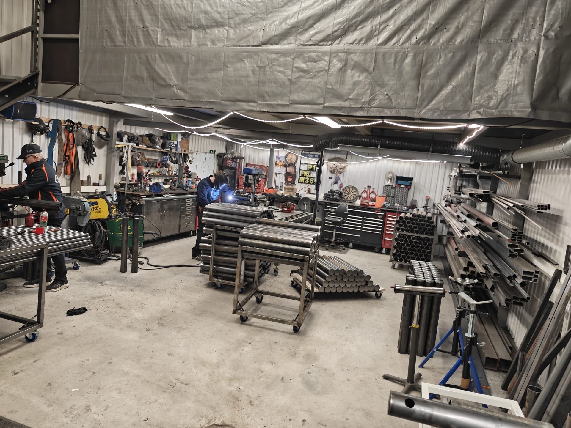 An overview of the Geitel Engineering workshop and workstations.